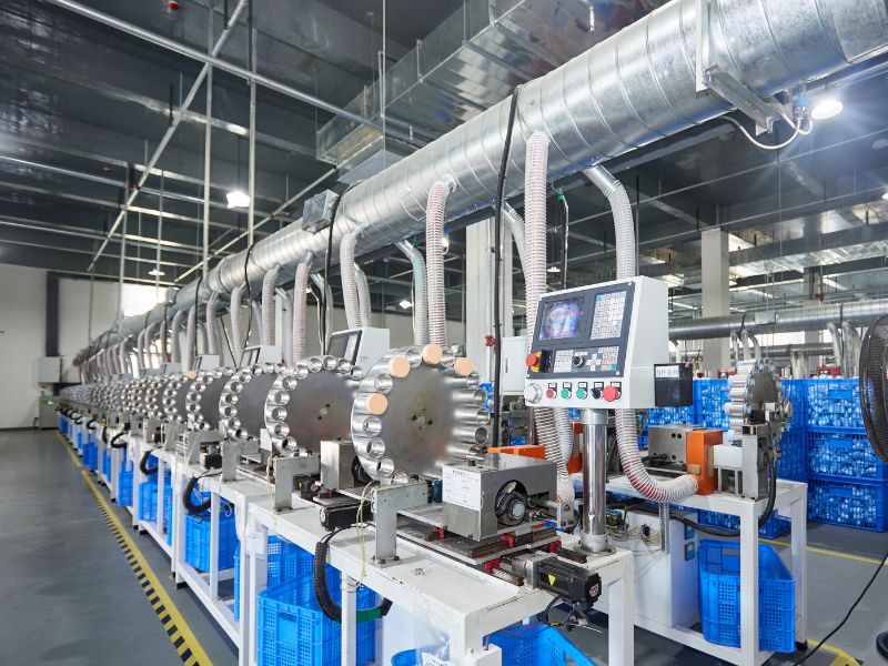 Ligne de production à haute efficacité pour des éponges de maquillage de qualité supérieure sans latex dans une usine cosmétique moderne.